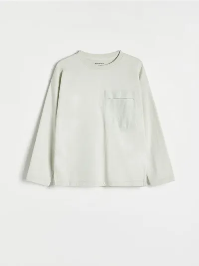 Reserved Koszulka typu longsleeve o swobodnym fasonie, wykonana z przyjemnej w dotyku, bawełnianej dzianiny. - jasnoszary