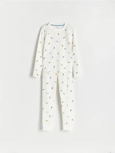 Reserved Dwuczęściowa piżama o prostym fasonie, wykonana z bawełnianej dzianiny. - złamana biel