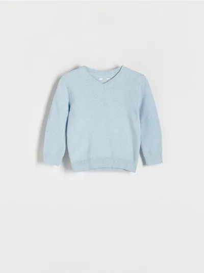 Reserved Sweter o prostym fasonie, wykonany z przyjemnej w dotyku, bawełnianej dzianiny. - jasnoniebieski