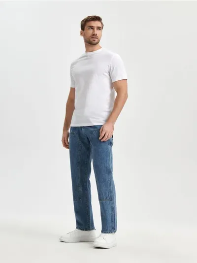 Sinsay Spodnie jeansowe z ozdobnymi przeszyciami, uszyte w 100% z bawełny. - niebieski