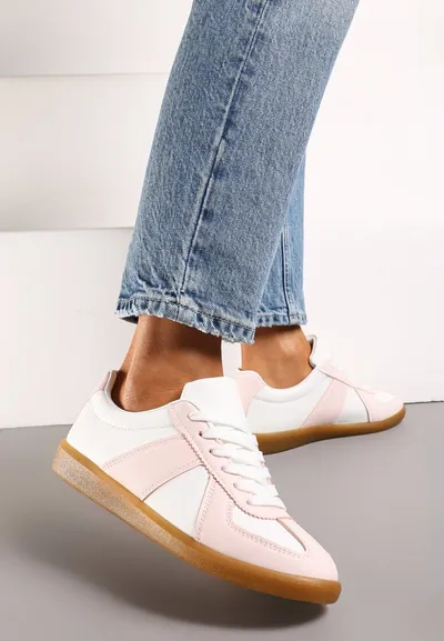 Renee Różowo-Białe Sneakersy Tenisówki z Ozdobnymi Przeszyciami Sumina