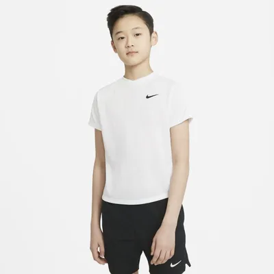 Nike Koszulka do tenisa z krótkim rękawem dla dużych dzieci (chłopców) NikeCourt Dri-FIT Victory - Biel