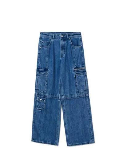 Cropp Niebieskie jeansy wide leg cargo