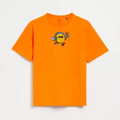 House Pomarańczowa koszulka loose long z haftem - Pomarańczowy