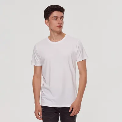 House Gładka koszulka Basic z okrągłym dekoltem biała - Biały