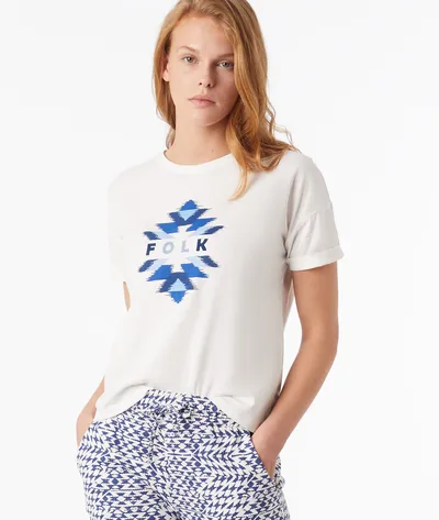Etam Suna T-Shirt Manches Courtes Imprimé 100% Coton Biologique - Surowy