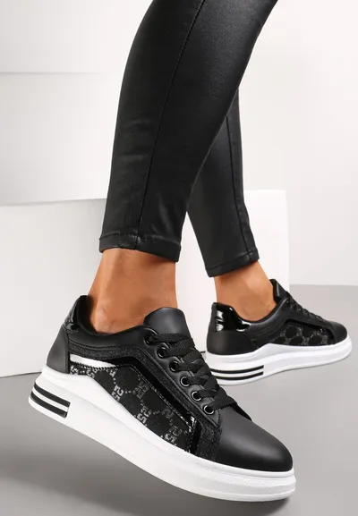 Renee Czarno-Białe Sneakersy na Platformie z Brokatowymi Wstawkami Elsalor