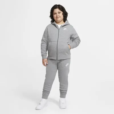 Nike Bluza z kapturem i zamkiem na całej długości dla dużych dzieci (chłopców) Nike Sportswear Club Fleece (o wydłużonym rozmiarze) - Szary