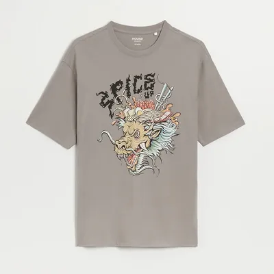 House Luźna koszulka z nadrukiem Spice Up szara - Szary