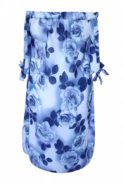 XL-ka Jasno-niebieska sukienka hiszpanka w róże MARITA