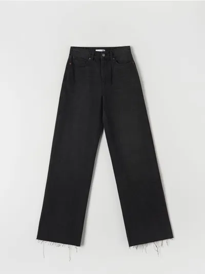 Sinsay Spodnie jeansowe o kroju wide leg uszyte z bawełny z dodatkiem wiskozy. - czarny