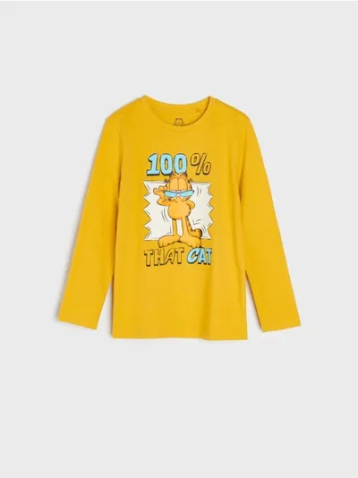 Sinsay Wygodna, bawełniana koszulka z nadrukiem Garfielda. - żółty