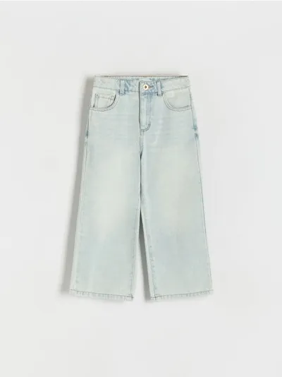 Reserved Jeansy typu wide leg, wykonane z bawełnianej tkaniny. - niebieski