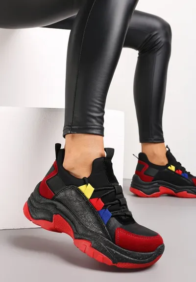 Renee Czarno-Czerwone Sneakersy z Grubą Podeszwą z Kolorowym Sznurowaniem Soloi
