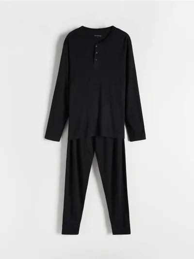 Reserved Dwuczęściowa piżama, wykonana z bawełny i wiskozy. - czarny