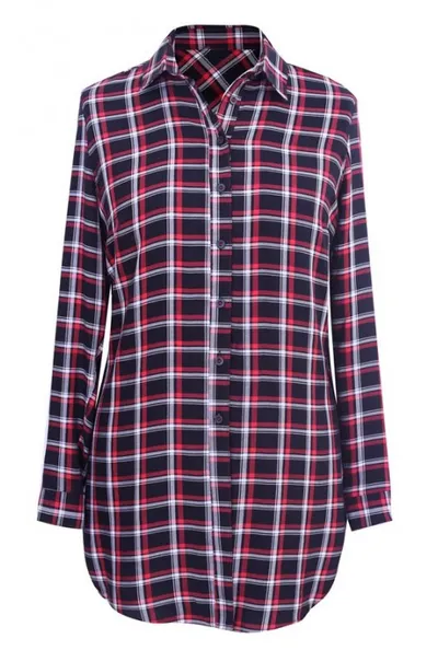 XL-ka Długa koszula-tunika w drobną czarno-czerwoną kratę - SHEILA