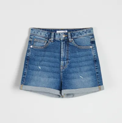 Sinsay Szorty jeansowe mom high waist - Niebieski