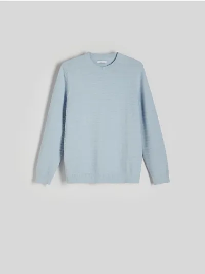 Reserved Sweter o regularnym kroju, wykonany z bawełnianej dzianiny. - jasnoniebieski