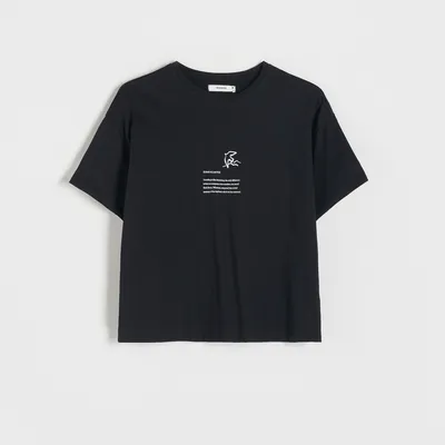 Reserved T-shirt kimono z nadrukiem - Czarny