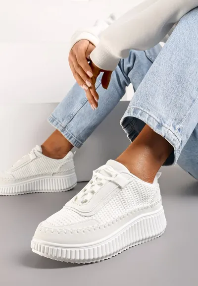 Renee Białe Sznurowane Sneakersy na Platformie Dimakis