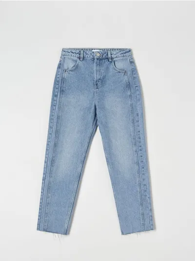 Sinsay Spodnie jeansowe o prostym kroju uszyte z bawełny. - niebieski