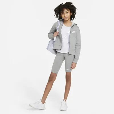 Nike Bluza z kapturem i zamkiem na całej długości dla dużych dzieci (dziewcząt) Nike Sportswear Club Fleece - Szary