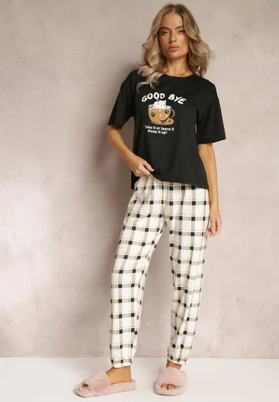 Renee Czarny Komplet Piżamowy 2-częściowy z Koszulką i Spodniami Keoris