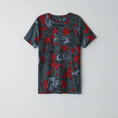 Cropp Koszulka z nadrukiem w róże - Szary