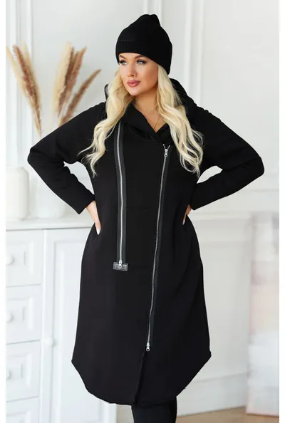 XL-ka Czarny płaszczyk jesienny dresowy plus size ARJA