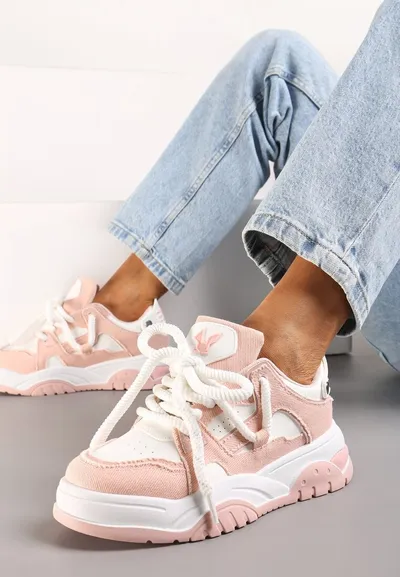 Renee Różowe Sneakersy na Niskiej Platformie z Grubymi Sznurówkami Nerisses