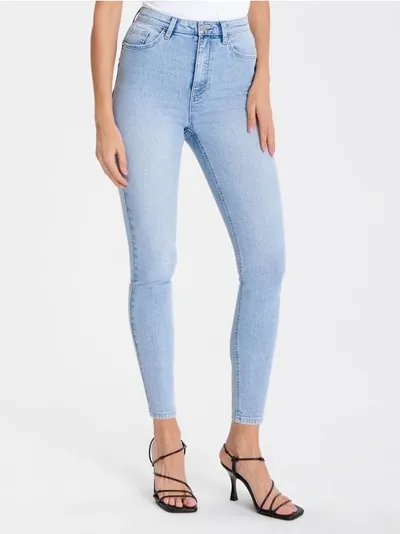 Sinsay Spodnie jeansowe skinny z wysokim stanem, wykonane z bawełny z domieszką elastycznych włókien. - niebieski