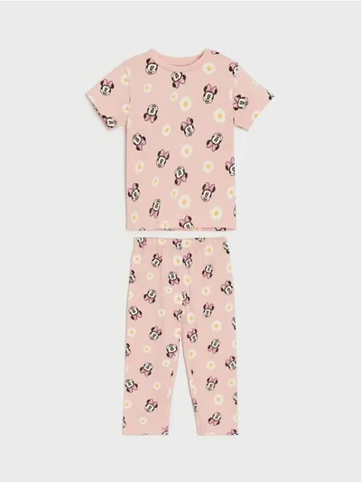 Sinsay Wygodna, bawełniana piżama z nadrukiem Myszki Minnie na całości. - różowy