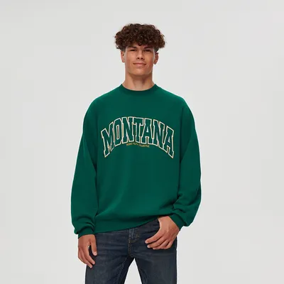 House Luźna bluza crewneck w stylu college zielona - Khaki