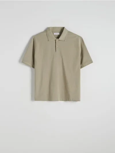 Reserved Koszulka polo o swobodnym kroju, z kolekcji PREMIUM, wykonana z bawełnianej dzianiny. - oliwkowy