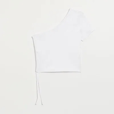 House Krótka bluzka z asymetrycznym dekoltem i ściągaczem biała - Biały