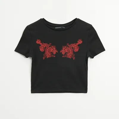 House Krótka koszulka z nadrukiem Dragon - Czarny