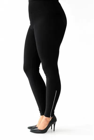 XL-ka POLSKIE czarne legginsy plus size z ozdobnymi suwakami - ARIANA