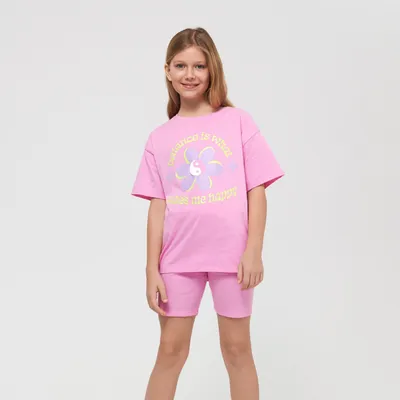 Komplet: koszulka i kolarki - Różowy