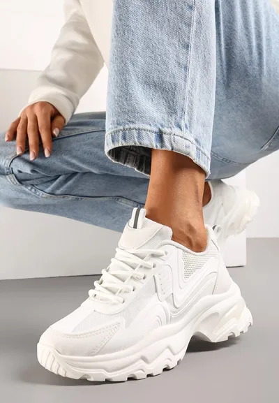 Renee Białe Klasyczne Sneakersy Sznurowane na Niskiej Platformie Lenivia