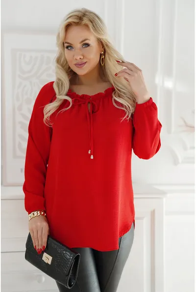 XL-ka Czerwona bluzka z wiązaniem na dekolcie - Violet