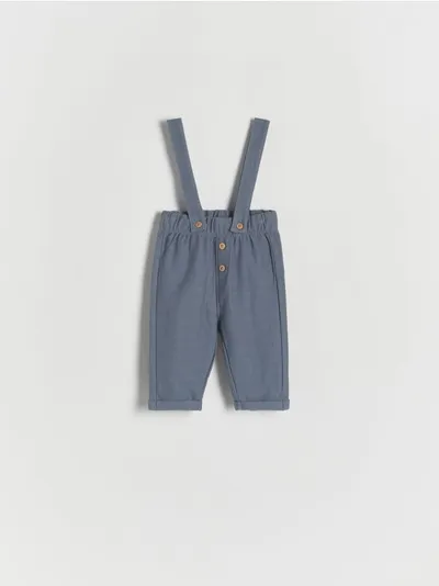 Reserved Spodnie o prostym fasonie, wykonane ze strukturalnej, bawełnianej dzianiny. - granatowy