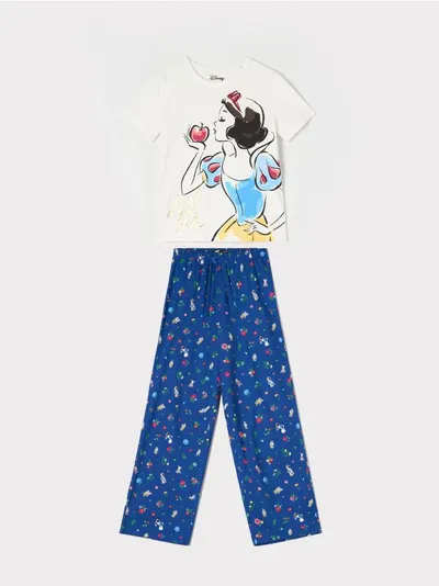 Sinsay Bawełniana piżama dwuczęścowa z ozdobnym nadrukiem Królewny Śnieżki. - kremowy