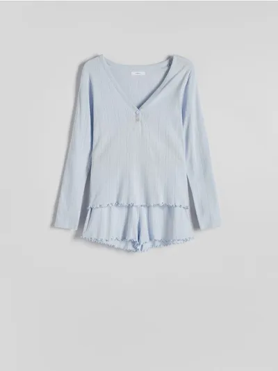 Reserved Dwuczęściowa piżama, uszyta z bawełnianej dzianiny. - jasnoniebieski