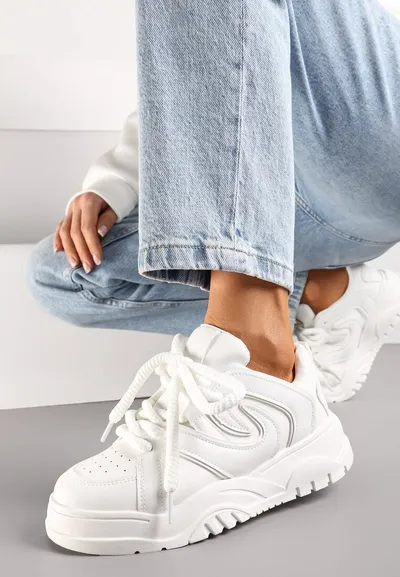 Renee Białe Sneakersy na Platformie z Grubymi Sznurówkami Imyria