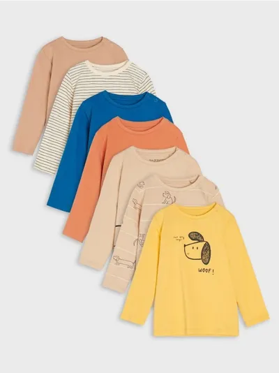 Sinsay Komplet siedmiu koszulek wykonanych z bawełnianej dzianiny. - kremowy