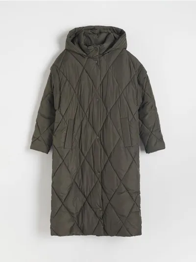 Reserved Płaszcz o swobodnym fasonie, wykonany z pikowanej tkaniny z ociepleniem. - szary