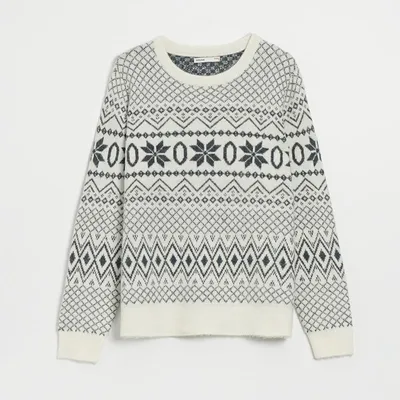 House Żakardowy sweter we wzory biało-czarny - Szary