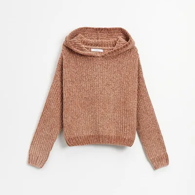 House Szenilowy sweter z kapturem bursztynowy - Brązowy