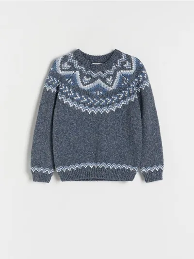 Reserved Sweter o klasycznym kroju, wykonany ze strukturalnej dzianiny z bawełną. - granatowy
