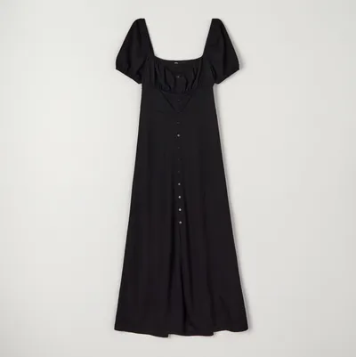 Sinsay Sukienka midi z bufiastymi rękawami - Czarny